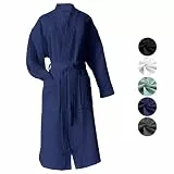 heimtexland ® Bademantel Waffelpique Reisebademantel Saunamantel 100% Baumwolle Oekotex leicht schnelltrocknend hautfreundlich für Damen und Herren Typ881 Navy L
