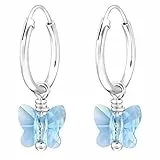 JAYARE Kristall Schmetterling Ohrringe blau - Kinder Creolen - Kinderohrringe Silber 925 Mädchen
