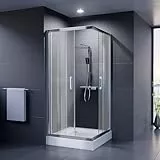 DUSCHMEISTER Echtglas-Duschkabine 80-90 cm Wave Design, Wellenstruktur – Eckdusche Eckeinstieg Schiebetür, Gleittür ESG Sicherheitsglas mit Lotus-Effekt, 190 cm, ausschwenkbare Glastüren zur Reinigung