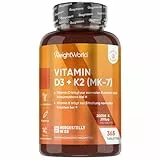 Vitamin D3 K2 2000 IE - 365 Tabletten - 2 Jahr Vorrat - Vitamin D trägt zur Erhaltung normaler Knochen und Muskeln bei (EFSA) - 1 Vit D3 K2 Tablette alle 2 Tage - WeightWorld