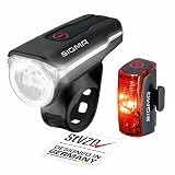 Sigma LED Fahrradlicht Set Aura 60 und Infinity | StVZO zugelassenes, akkubetriebenes Vorderlicht und Rücklicht | spritzwassergeschütztes Fahrradbeleuchtungsset