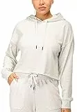 icyzone Damen Cropped Kapuzenpullover Langarm Sweatshirt Crop Top Pullover Hoodie (L, Lichtgrau)