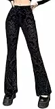 Panegy Jeansglocken für Frauen Casual Sexy Spitze Boot Cut Jeans Flared Fit Hose mit Blumenstickerei Pailletten Vintage Printed Long Flared Trousers Schwarz S