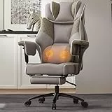 Dowinx XXL Bürostuhl mit Massage-Lendenkissen & Extra-Dicker Sitzpolsterung,Chefsessel mit Atmungsaktivem Mesh & Verstellbaren Armlehnen, Ergonomischer Schreibtischstuhl mit Fußstütze(Grau)