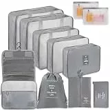 WECUTE Kofferorganizer-Set in Beige, 11-teiliges Packwürfel-Set, wasserdichte Reisetaschen, Urlaubs- und Reiseorganizer (Grau)