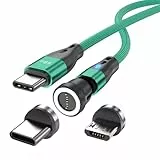 Magnetisches Ladekabel USB C auf USB Type C/Micro USB Magnetkabel PD 60W Schnellladung 1M/2M 540° Drehung 2-in-1 Magnet USB kabel für Android Micro USB Type C Smartphone Tablette Laptop(1m grün)