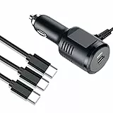 GELRHONR Auto Ladegerät USB C Kabel, 20W 5V Kfz Handyladegeräte PD 3 x Type C Schnellladen Ladekabel Zigarettenanzünder Adapter für die meisten USB-C-Geräte, 110 cm (schwarz)