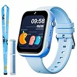 OKYUK 4G Smartwatch für Kinder, GPS-Tracker, mehrere Desktop-Stile zur Auswahl, Zwei-Wege-Anrufe, Bildkompetenz, SOS, WLAN, wasserdichter Touchscreen für 4–12 Jungen und Mädchen (T45 Blau)