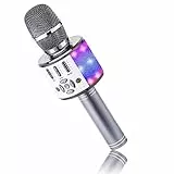 BONAOK Bluetooth-Mikrofon, kabellos, Mikrofon für Kinder mit LED-Lichtern, Mini-Karaoke-Maschine für Party/Haus/Geburtstag, kompatibel mit Bluetooth iOS Android (Space Grau)