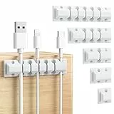 AGPTEK Kabelhalter, Kabelclips [5 Stück], Kabelmanagement, selbstklebend Kabelclips, Vielzwecke Kabelführung Kabel Organizer Set für Schreibtisch, Netzkabel, USB Ladekabel, Audiokabel, Weiß