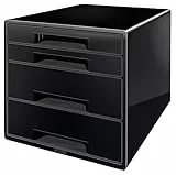 Leitz CUBE Schubladenbox mit 4 Schubladen, Inkl. transparentem Schubladeneinsatz, Zur Aufbewahrung von A4 Dokumenten und Utensilien, Schwarz, 52521095