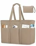 JUYANO Cord Handtasche Damen Große Strandtasche XXL Familie Shopper Tasche mit Reißverschluss, Wasserdicht Vielseitige Tote Bag Saunatasche Badetasche für Pendeln Einkaufen Reisen, Cachi