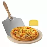 VEVOR Pizzastein Backstein 381 x 381 mm, runder Cordierit-Pizzastein, große Steinplatte mit Schaber & Aluminiumschaufel, 17 mm dick, hitzebeständig, geeignet für Küchenofen Brotbacken Pizzabacken