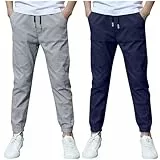 KODMNSW 2er Pack Hosen Jungen Baumwolle Leinen Hose Dünn Sommerhose Robust Arbeitshose Leinenhose Haremshose Einfarbig Outdoorhose Freizeithose 3-13 Jahre Dunkelblau 10 Jahre