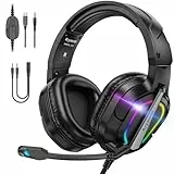 Krysenix PG2 RGB Gaming Headset für PS4, PS5, PC, Xbox, Switch, Ps5 Gaming Headset mit Mikrofon, Xbox Gaming Kopfhörer mit LED, Noise Cancelling Kopfhörer mit 3.5mm Klinke,Reines Schwarz
