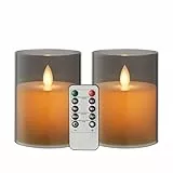 Koelaa Flackernde LED-Kerzen mit realistischer Flamme, 2er Set, Batteriebetrieben, mit Fernbedienung & Timer, Grau, Acryl - Kunst Kerzen für Party, Weihnachten, Hochzeit, Deko-7.5 x 10cm