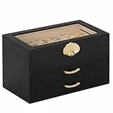 Enthralite Schmuckkästchen mit 2 Schubladen: Organizer für Ohrringe, Halsketten, Geschenk für Mädchen und Frauen, Schwarz