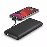 Belkin BOOSTCHARGE Plus 10K tragbares Ladegerät und Powerbank (10.000 mAh mit integriertem Lightning- (MFI) und USB-C-Kabel und zusätzlichem USB-C-Ladeanschluss) – Schwarz