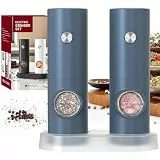 CIRCLE JOY Salz und Pfeffermühlen Elektrische 2er Set Batteriebetriebenen Gewürzmühle mit Basis, Weißem LED-Licht und Einstellbarer Grobheit, Blau