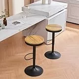YOUNIKE Barhocker 2er Set Holz Barhocker Barstuhl Hoher Barhocker Metallrahmen 360° höhenverstellbar drehbar mit Fußstütze Industriell Schwarz