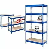 KARAT Schwerlastregal, 180 x 90 x 60 cm Steckregal, Kellerregal, Lagerregal, Metallregal - aus Stahl Metall - 5 verstellbare Böden (Blau)