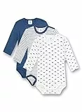 Sanetta Baby-Body langarm (Dreierpack) blau & weiß Ringel/Autos | Hochwertiger und nachhaltiger Body für Jungen aus Bio-Baumwolle. Inhalt: 3er Set Baby Body