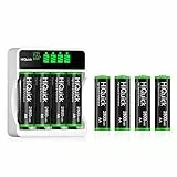 HiQuick Universal Akkuladegerät mit 4 AA Akkus + 4 AAA Akkus, Ladegerät für NI-MH/NI-CD Mignon AA Micro AAA Akku 9V-Batterien, HD LCD Display, schnelle ladegerät für wiederaufladbare batterien