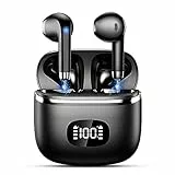 POMUIC Bluetooth Kopfhörer, 2023 Kopfhörer Kabellos Bluetooth 5.3 mit HD Mikrofon, 40 Std Spielzeit mit LED Anzeige, Deep Bass In Ear Kopfhörer, IP7 Wasserdicht Ohrhörer für Arbeit Studium, Schwarz