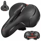 Fahrradsattel, Yuirshion Memory Schaum Radsattel, Weicher, Komfortabel Atmungsaktiv Stoßdämpfend, Cityradsättel, Ergonomisch Mountainbikesätte, Mit Rotem Warnstreifen Geeignet für Damen & Herren