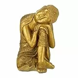 Relaxdays Buddha Figur Garten, wetterfest & frostsicher, XL Gartenbuddha ruhend, Gartenfigur, HBT: 61 x 40 x 37 cm, Gold