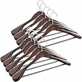 ABHENG Kleiderbügel aus Holz, 10er Set Anzugbügel, um 360° drehbarer Haken, für Jacken,Hemden, Anzüge, Mäntel, 44 x 5,5 x 23 cm (L x B x H), Dunkel Nussbaumfarben AWY0410H