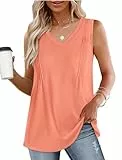 WIHOLL Tank Top Damen V-Ausschnitt Oberteile Ärmellose Elegant Tunika Shirt Koralle M
