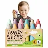 Honeysticks Wachsmalstifte Ab 1 Jahr (12er-Pack) - Pastellfarbene, Ungiftige Babymalstifte aus Natürlichem Bienenwachs, Umweltschonende Buntstifte, Leicht Greifbare Wachsmalstifte für Kleinkinder