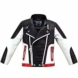 linboo Jungen Bikerjacke aus Kunstleder Lederjacke Kinder Kragen Motorrad Lederimitat Jacke Mäntel für Frühjahr & Herbst, Schwarz, 116