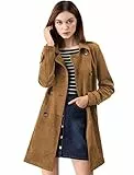 Allegra K Damen Trenchcoat Langarm Zweireiher Faux Wildleder Mantel Wintermantel Braun XL