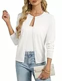 GRACE KARIN Strickjacke Damen Langarm, Rundhals mit Knöpfen Cardigan Damen Elegant, Business Freizeit Bolero Blazer Weiß M