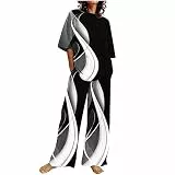 Awrvia Jogginganzug Damen Baumwolle Leinen Hosenanzug Sommer Elegant Zweiteiler Modische Sportlich 2 Teiliges Schlanke Übergroßes Yogahose Set Einfarbiges Freizeitanzug