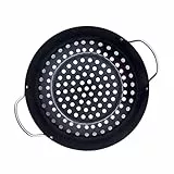 BESTonZON Grillplatte Runde Metallpfanne Mit Griff Antihaftbeschichtet Für Fleisch Gemüse Fisch Garnelen Bratpfanne Grillteller Barbecue-grillpfanne