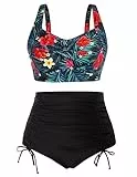 Hanna Nikole Bikini Damen Sets Große Größen Bauchweg Bikini Sets Ruched Bikini Bottom Schwarze Saflor 48