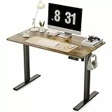 WALKINGDESK Höhenverstellbarer Schreibtisch, Elektrisch 100 x 60 cm Computertisch, Steh-Sitz Tisch Höhenverstellbar mit 4 Memory Funktion, Standing Desk mit 2 Haken für Home Office, Rustikales Braun
