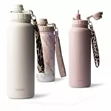MAMEIDO Thermosflasche mit Strohhalm 1,2 l (Ivory Beige)