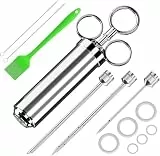 AZOMKER Fleischspritze, Marinadenspritze mit 3 Edelstahl-Fleischnadeln, Bratenspritze 60 ML, Marinierspritze, Fleischinjektor, Gewürzspritze für BBQ Grill, Marinieren von Fleisch Rind, Huhn (Silber)