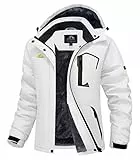 MAGCOMSEN Damen Winterjacke Skijacke Parka Thermojacke Laufjacke Warme Wasserdicht Winddicht mit Fleece Kapuze Weiß XL