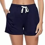Sykooria Schlafanzughose Damen Kurz Pyjamahose Sporthose Kurz Sommer High Waist Kurze Hosen Nachtwäsche Shorts aus Baumwolle mit Taschen für Schlaf Sport Yoga, Navy blau, S