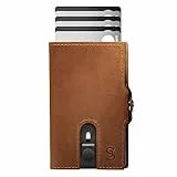 SLIMJACK Smart Wallet mit Münzfach - Kreditkartenetui mit RFID-Schutz - Geldbeutel für Herren - Aluminium-Kartenhalter - Smart Wallet für Karten & Münzen - Hellbraun Leder