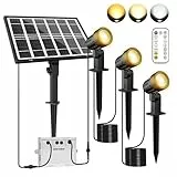 MEIKEE Gartenstrahler Solar 3 Stück Solarlampen 2700K 4000K 6000K 3 Helligkeit Timer Gartenbeleuchtung Fernbedienung Solarstrahler IP66 Wasserdicht Gartenleuchte für Garten Terrasse Weg Baum