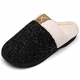 Mishansha Herren Memory Foam Hausschuhe Damen Weiche Wollähnliche Plüsch Fleece Gefüttert Pantoffeln,Schwarz,44/45
