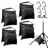 4 Stück Sandsack für Stativ Fotografie, 800D Nylon Gewichtssäcke mit Haken, Gegengewicht für Lichtstative, Studio, Video & Bespannung, Schwarz 57 x 27 cm