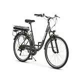 Nilox J5 Pro E-Bike, Elektrofahrrad mit 250 W Motor, 26' Räder, bis zu 65 km Reichweite, 36 V – 10 Ah Wechselakku, max. 25 km/h, Shimano 6-Gang-Schaltung, Vorderradfederung, Grau
