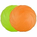 Vivifying Frisbee Hund, 2 Stück 15cm Hundefrisbee aus Natürlichem Kautschuk für Land und Wasser (Grün + Orange)